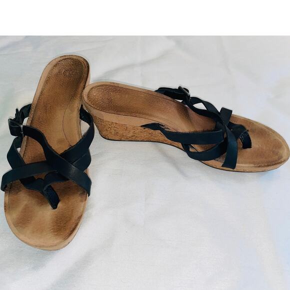 UGG Adalie Cork Wedge Leather‎ Sandal - Women's Size 8 - Cushioned Footbed - Picture 1 of 11